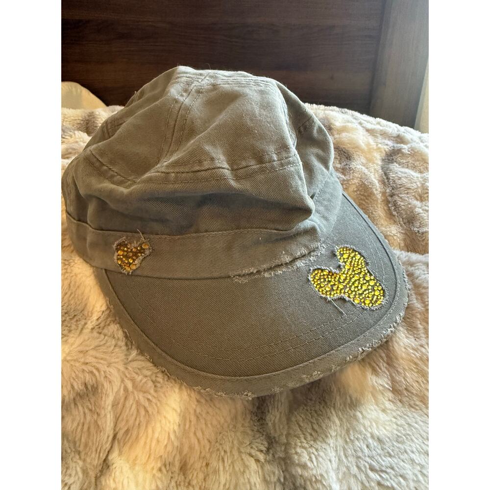 Disneyland Adult 90's Style Mickey Mouse Green Gold Sparkle Embellish Cap Hat